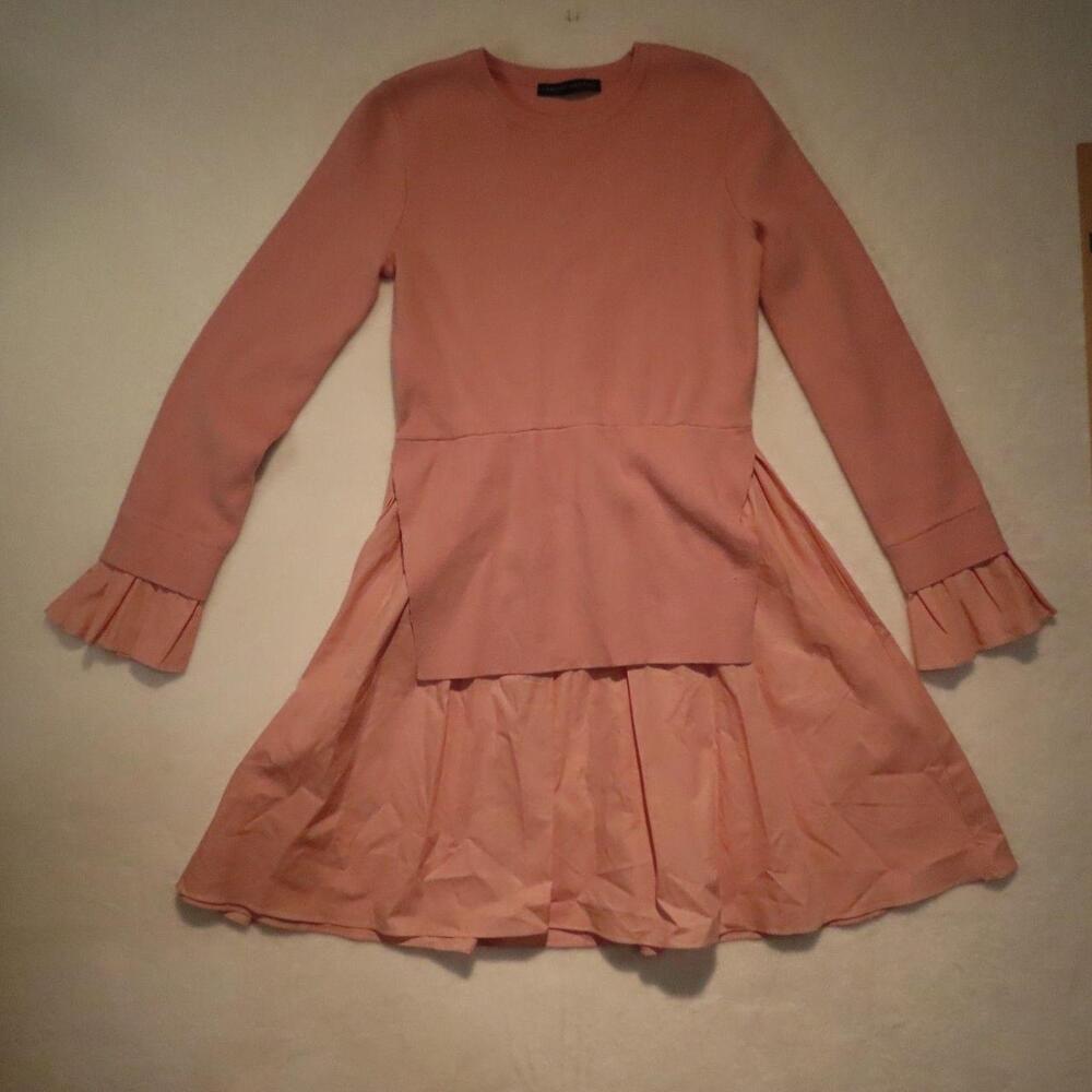 The English Factory Women's Peach Pink Knit Layered Poplin Ruffle Sleeve Dress i
